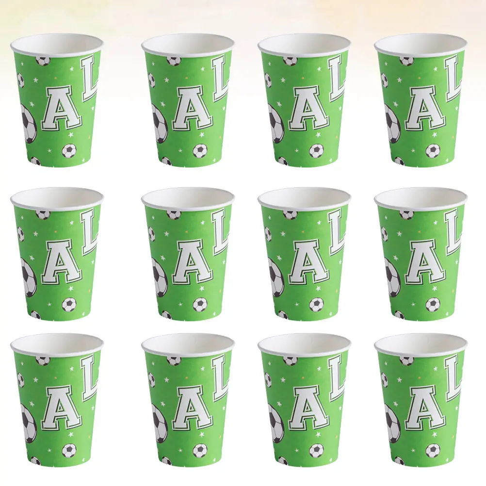 Football Competition Paper Cups Green Soccer Ball Design Safe Material Party Supplies Birthday Celebration Eco Friendly
