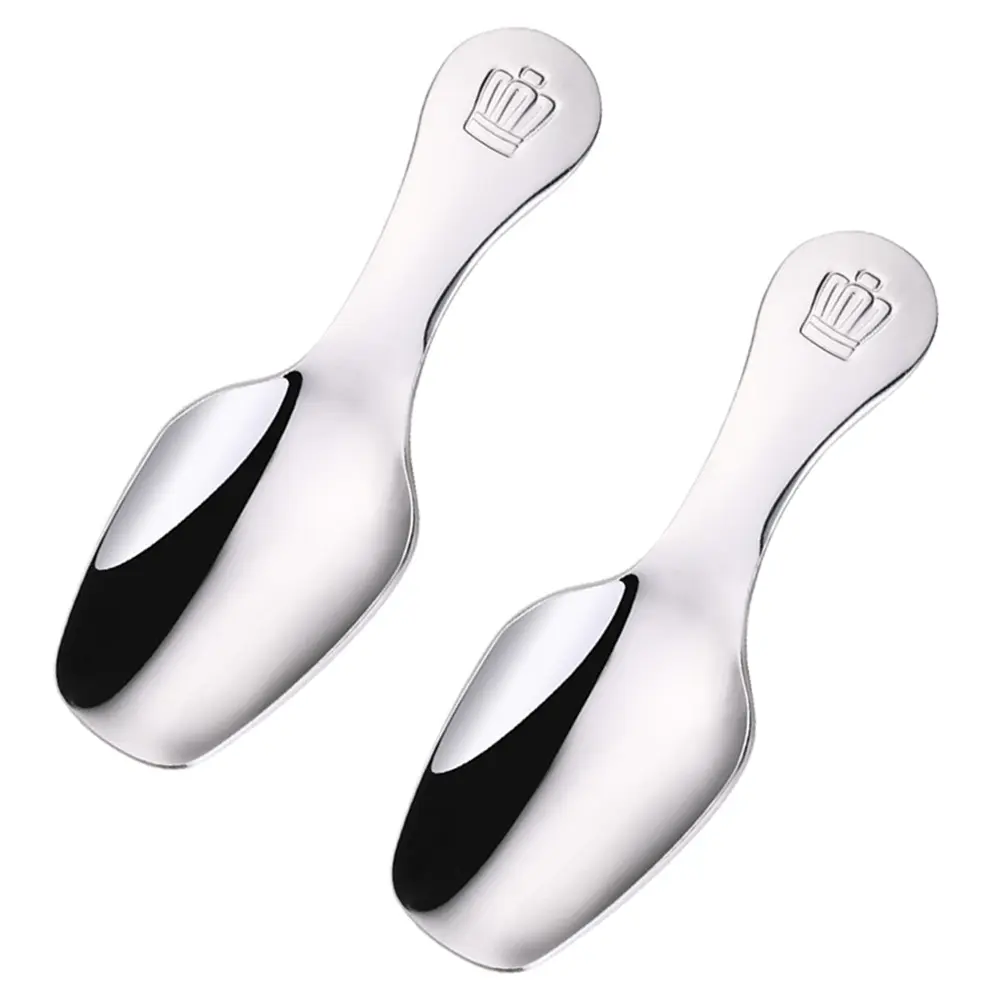 2 Pcs Stainless Steel Teaspoon Ice Cream Dessert Spoons Short Handle Scoop Gift