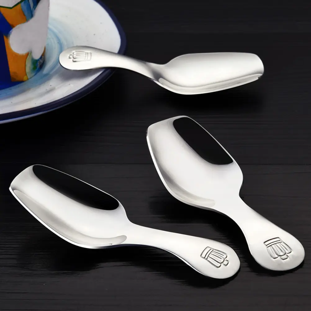 2 Pcs Stainless Steel Teaspoon Ice Cream Dessert Spoons Short Handle Scoop Gift