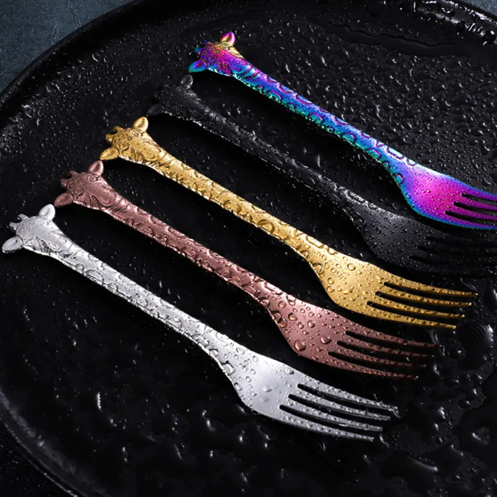 2Pcs Stainless Steel Spoon Fork Set Small Appetizer Jelly Coffee Stirring Mini Forks Spoons Teaspoons NonSlip H Gifts