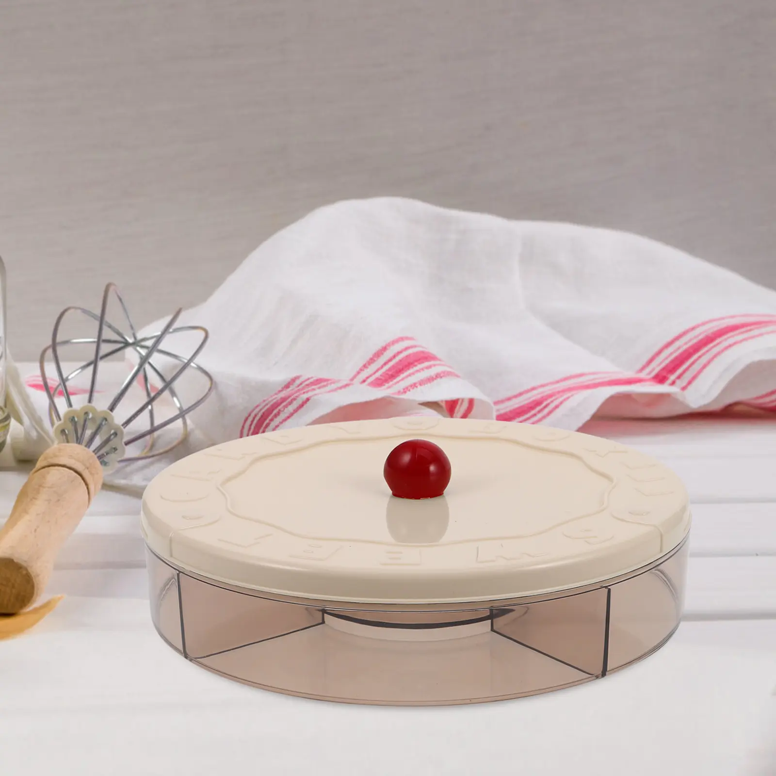 Fruit Box Storage Snack Beige Small Multi Compartment Lid Room Coffee Table Decor PP PET Material Snack