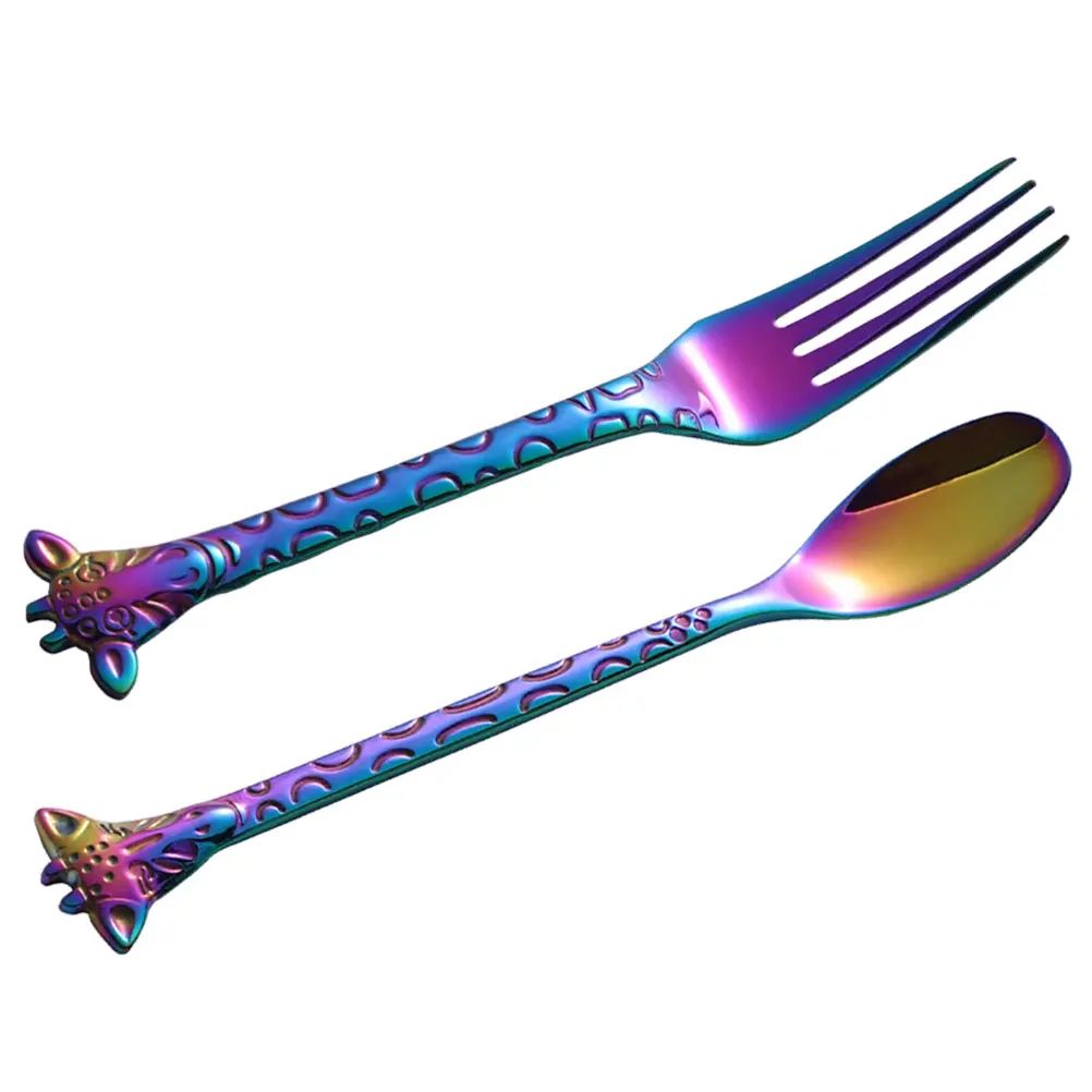 2Pcs Stainless Steel Spoon Fork Set Small Appetizer Jelly Coffee Stirring Mini Forks Spoons Teaspoons NonSlip H Gifts