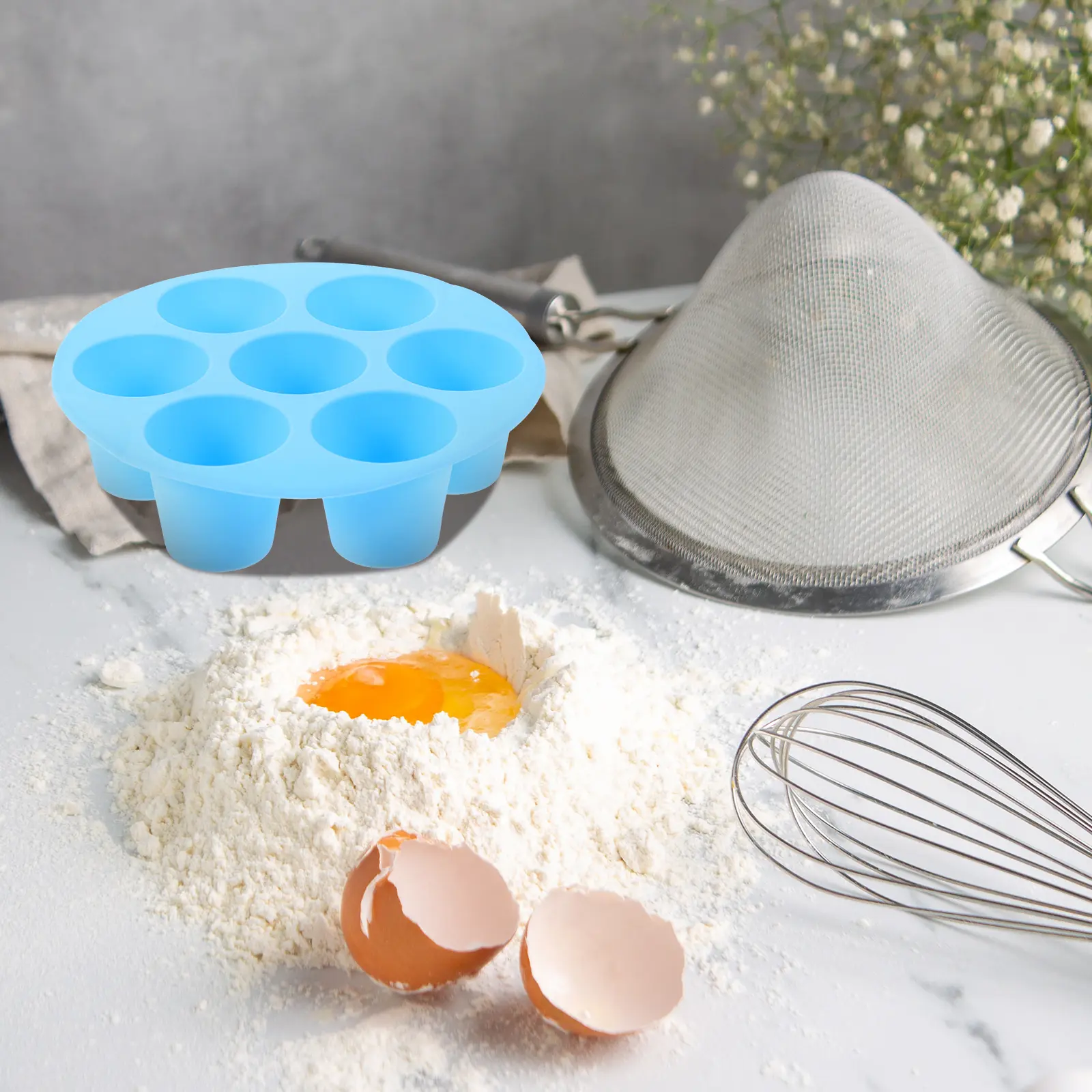 Silicone Muffin Mold Non Stick Baking Tray Cupcake Tin Air Fryer Cake Moulds 155x41mm Blue Small Size Cake Pan