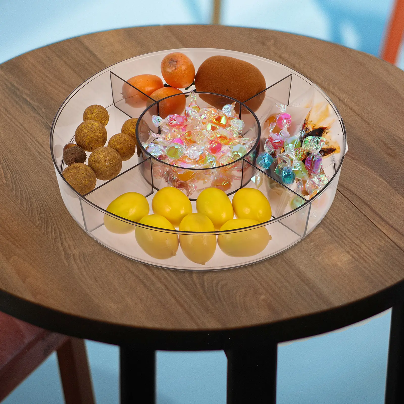 Fruit Box Storage Snack Beige Small Multi Compartment Lid Room Coffee Table Decor PP PET Material Snack