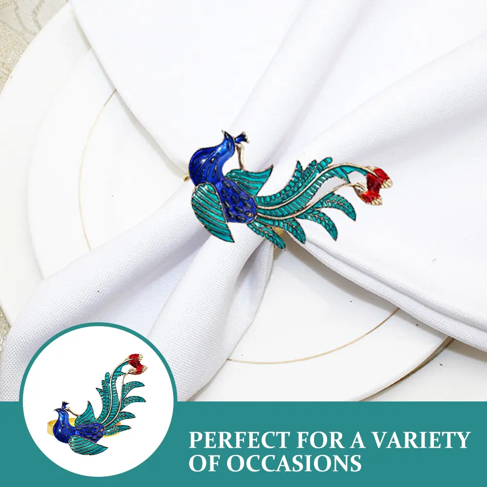 4 Pcs Phoenix Napkin Christmas Napkin Ring Rings Elegant Alloy Buckle Decorative Rings for Party Wedding Table Settings