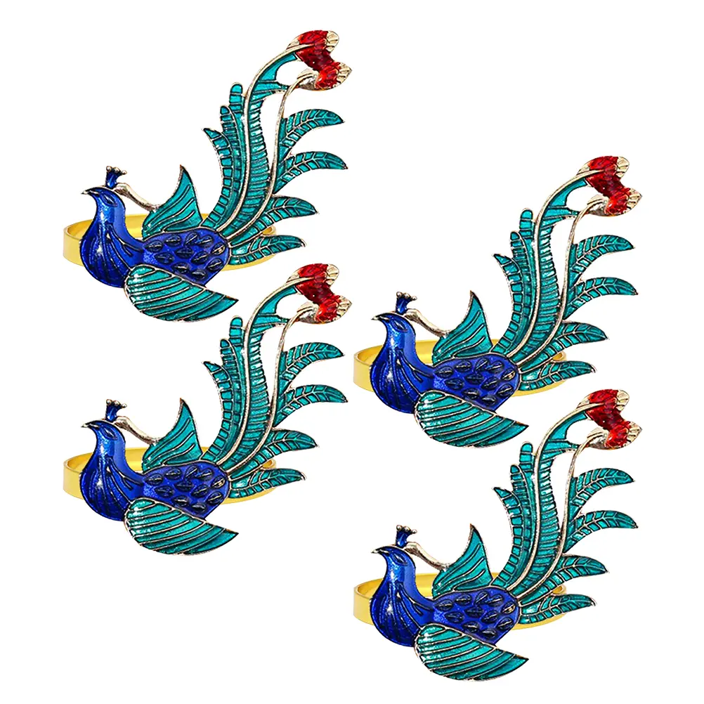 4 Pcs Phoenix Napkin Christmas Napkin Ring Rings Elegant Alloy Buckle Decorative Rings for Party Wedding Table Settings