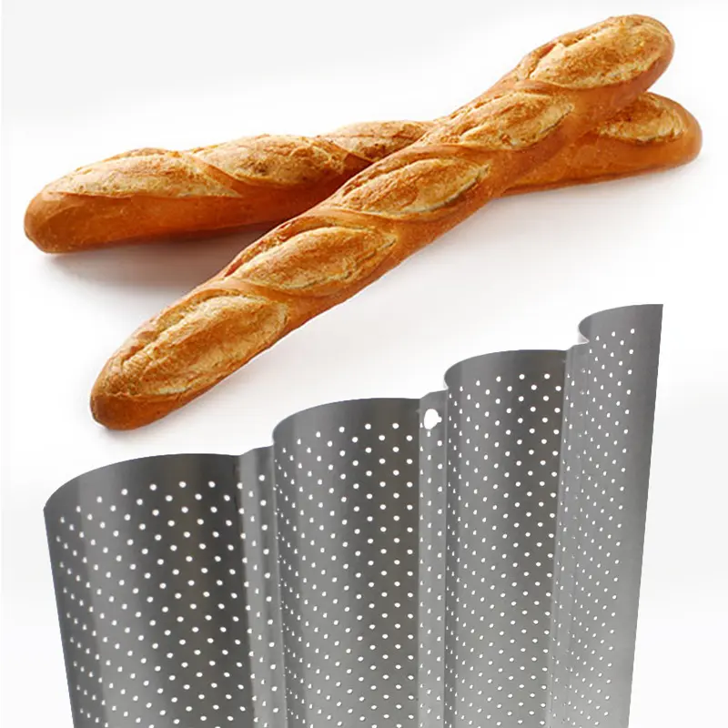 3pcs Perforated Pan Stainless Steel Nonstick Heat Resistant French Bread Baking Mold Oven Home Bakery Pans
