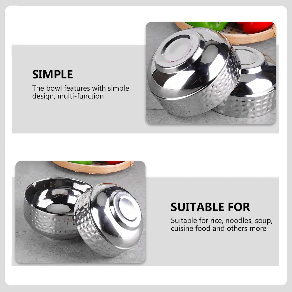 Stainless Steel Hammer Rice Creative Soup Noodle Bowl Insulated Food Container Multi-Functional Home Restaurant