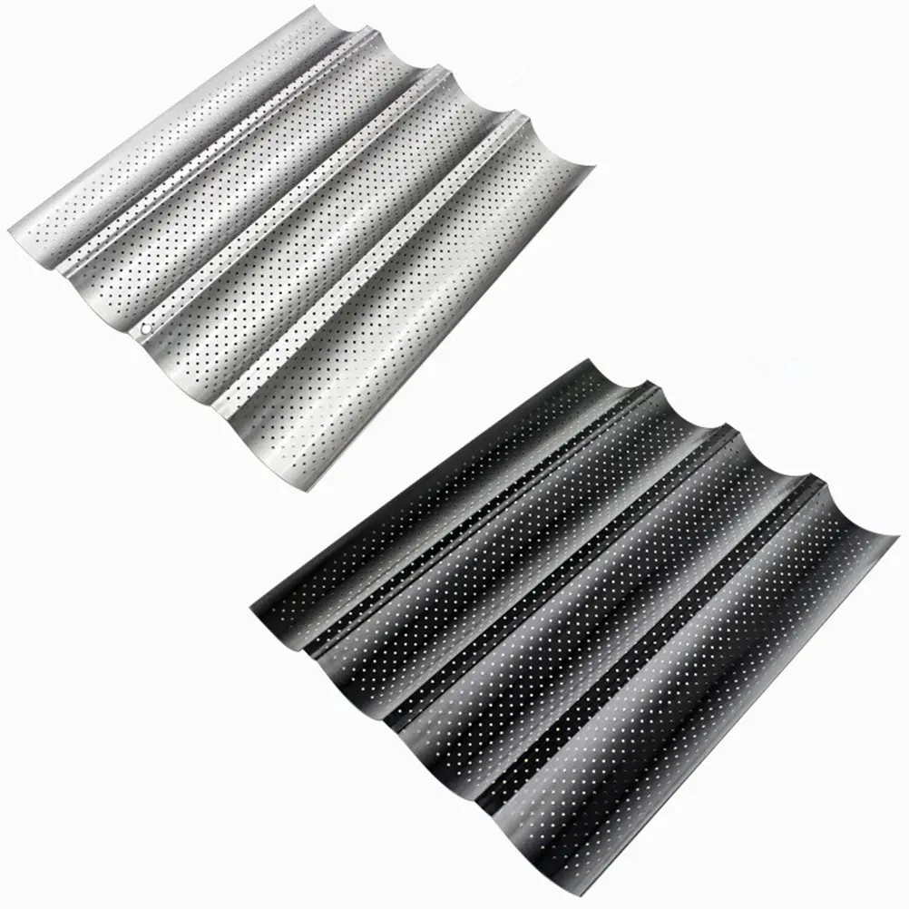 3pcs Perforated Pan Stainless Steel Nonstick Heat Resistant French Bread Baking Mold Oven Home Bakery Pans