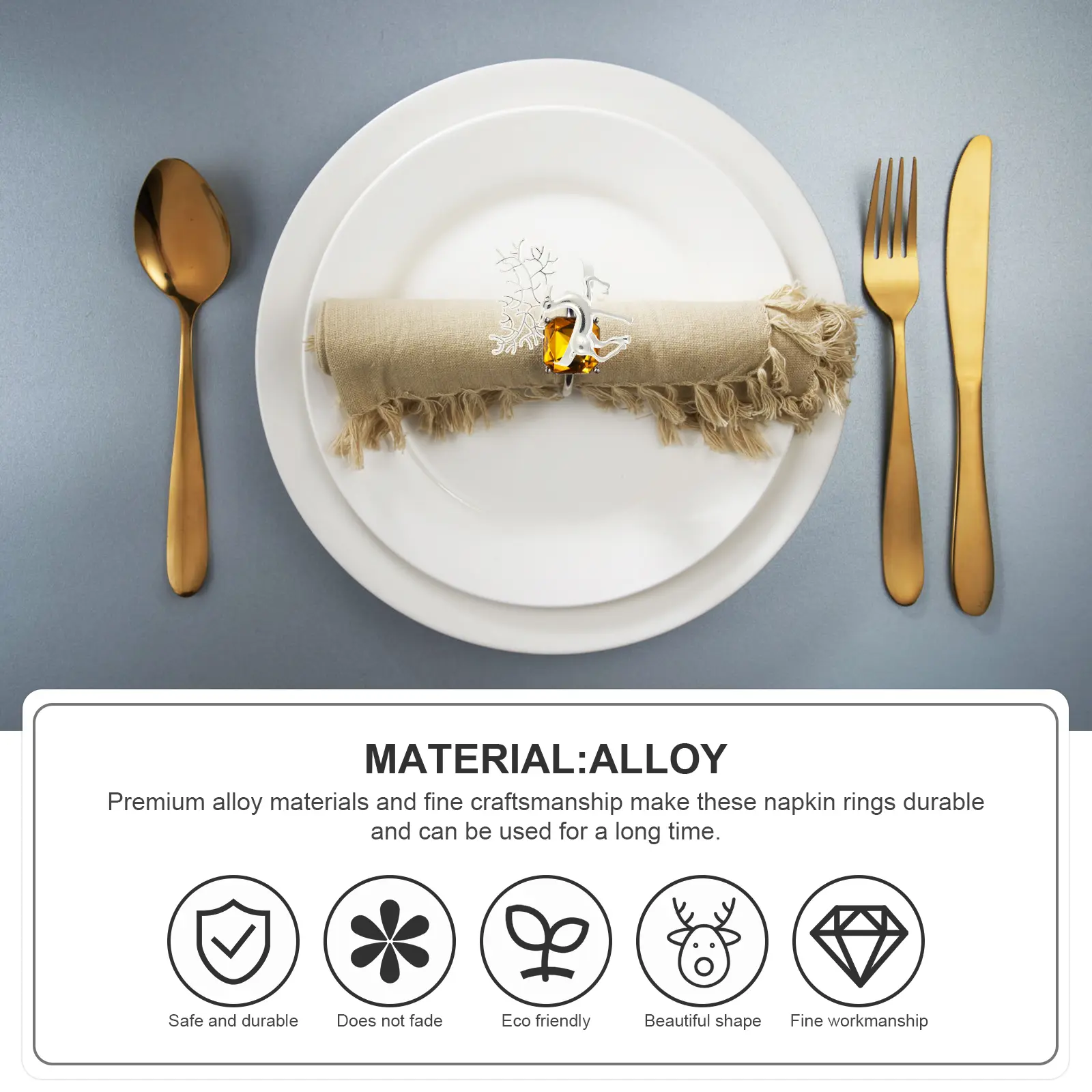 6pcs Elk Rings Premium Napkin Ring For Christmas Alloy Christmas Festive Tableware Gifts Kitchen Accessories