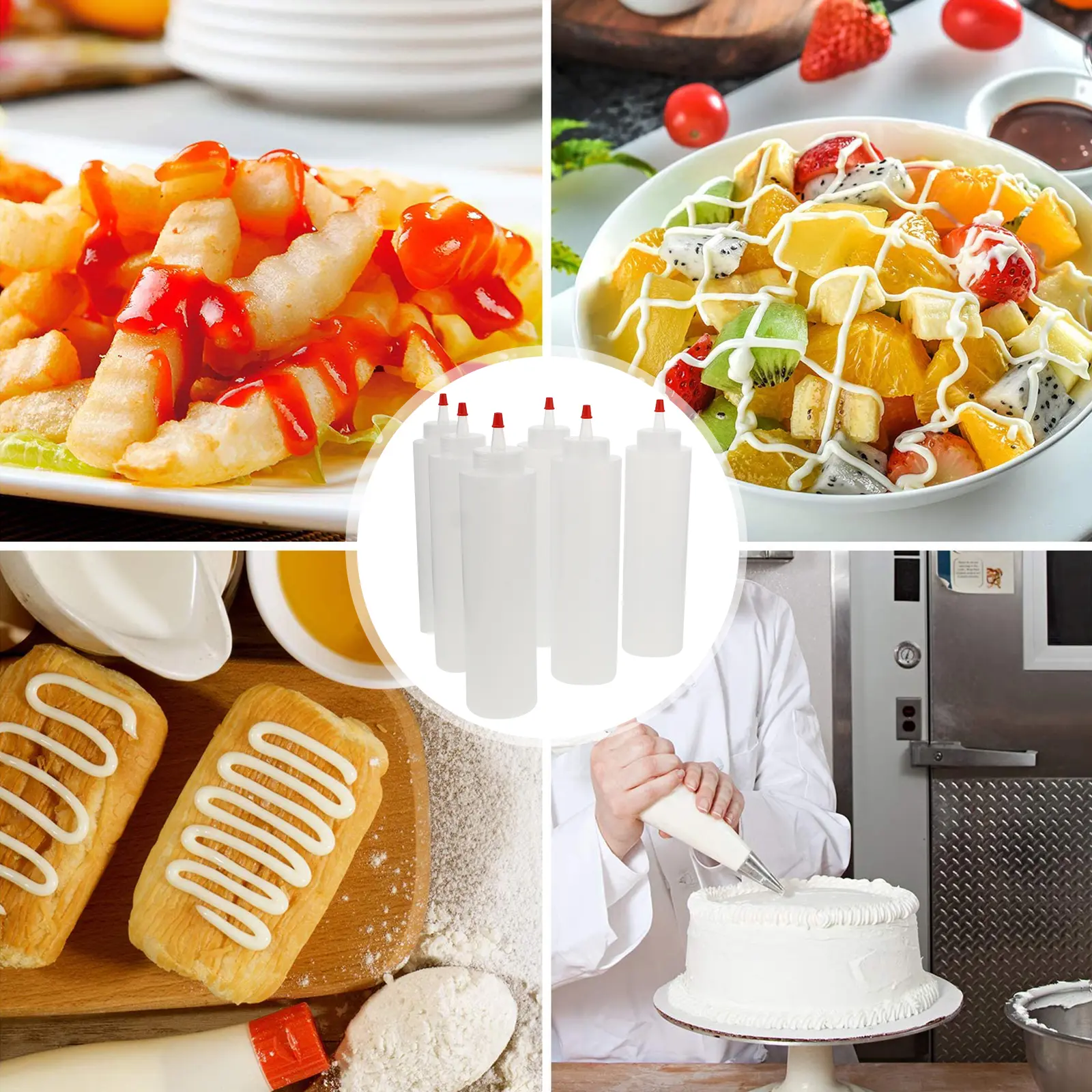 6pcs Squeeze Sauce Bottles Plastic Dressing Containers Condiment Dispenser Tomato Ketchup Mustard BBQ Camping Waterproof