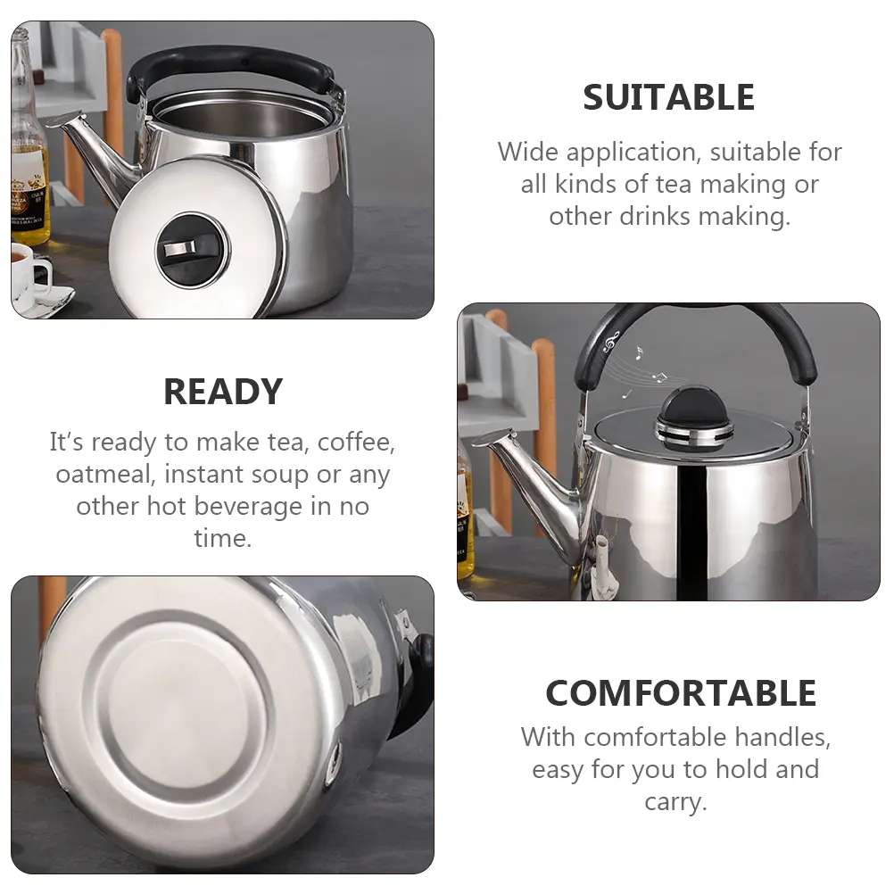 Stainless Steel Teakettle Large Capacity Sounding Kettle Whistling Water Pot for Home Tea Coffee Oatmeal Instant Soup Heating