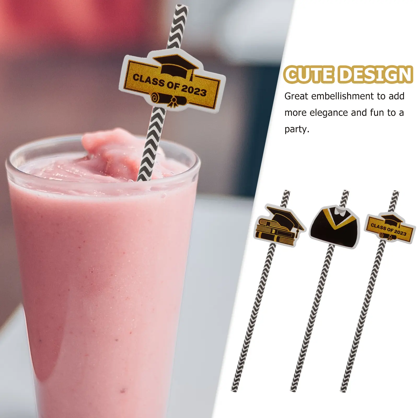24 Pcs Straw Party Paper Straws Congratulation Grad Graduation Themed Decorative