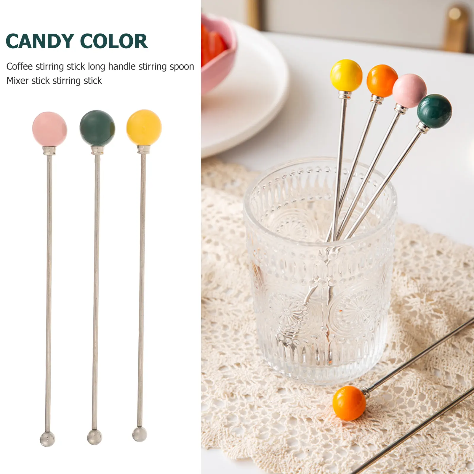 3pcs Color Stirring Rods Long H Metal Coffee Juice Stirrers Reusable Mixing Sticks Practical Gifts Party Supplies