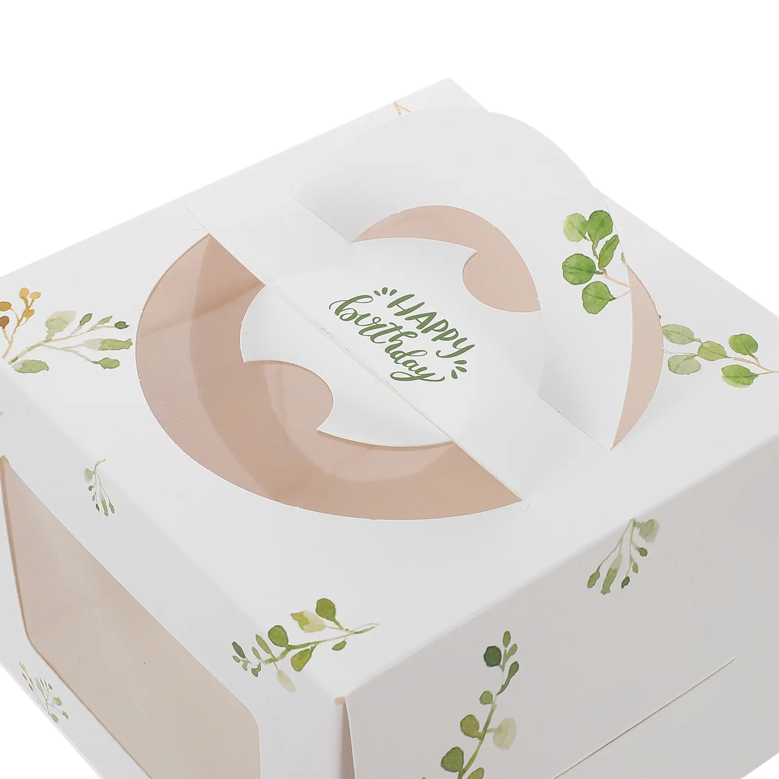 10pcs Cake Boxes Decorative Wrapping Portable Handheld for Party Chocolate Cookies Container Leaf Pattern Window Handle White