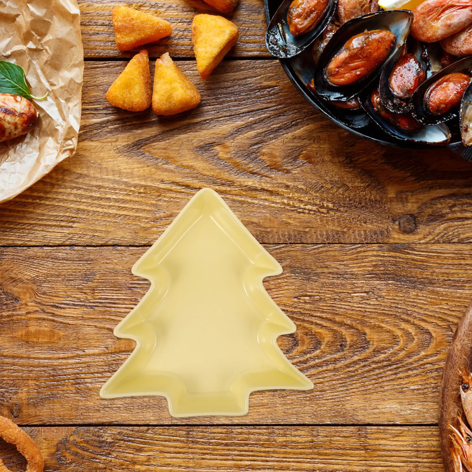 Christmas Tree Shape Ceramic Plates Matte White Finish Dinnerware Set Dessert Salad Snack Tray Easy Maintenance Kitchen Barware