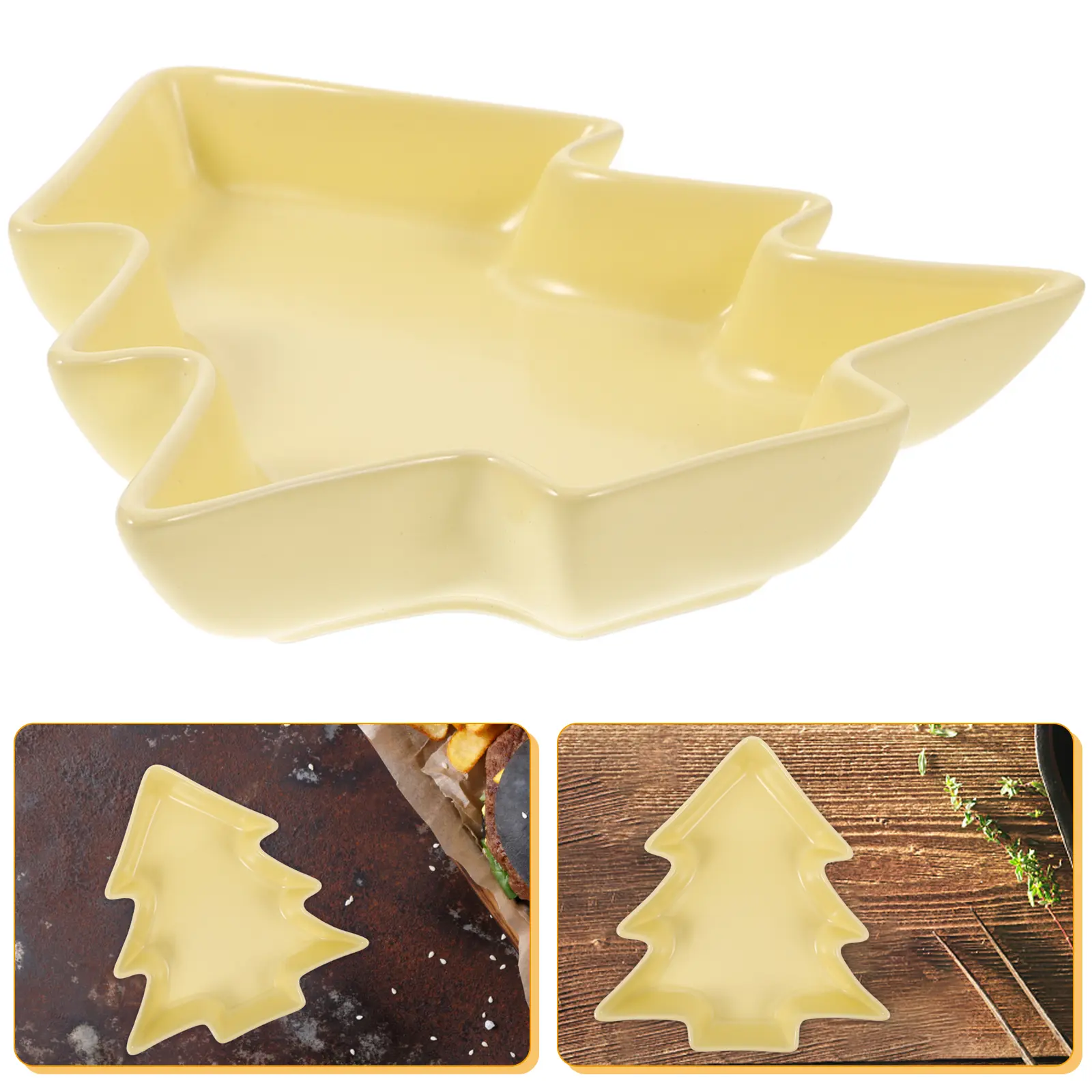 Christmas Tree Shape Ceramic Plates Matte White Finish Dinnerware Set Dessert Salad Snack Tray Easy Maintenance Kitchen Barware
