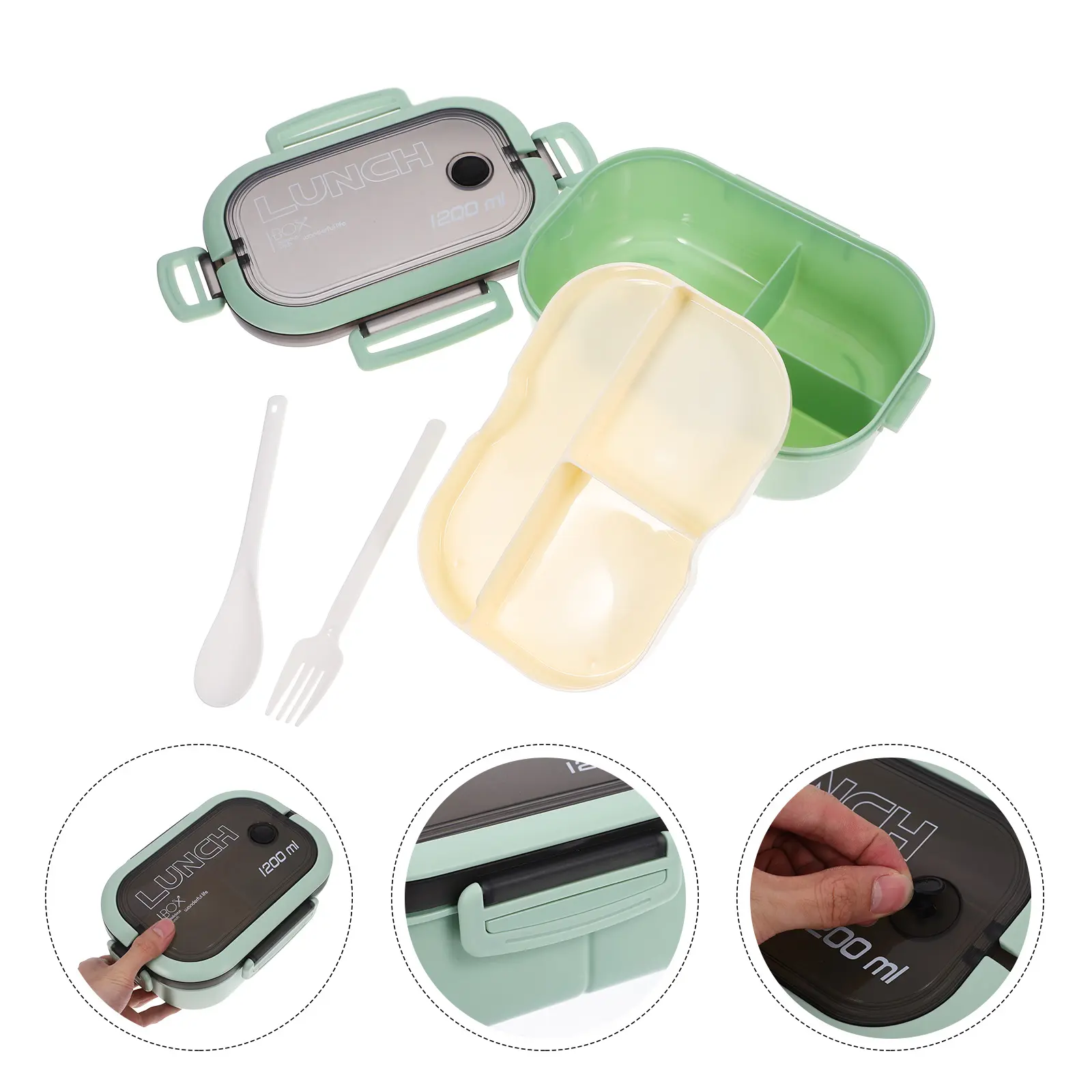 Portable Lunch Box Bento Adult Microwavable Leakproof Food Storage Compartment Easy Clean Light for Office Workers Camping