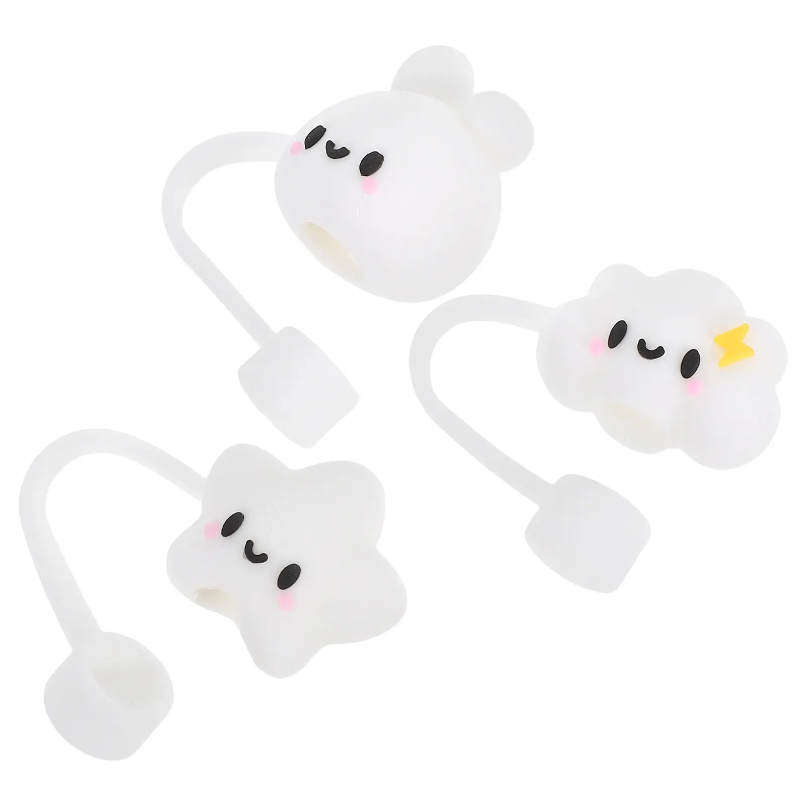 3pcs Smile Cap Cartoon Silicone Dustproof Covers Reusable Cute Straw Toppers Kitchen Bar Accessories Straw Covers