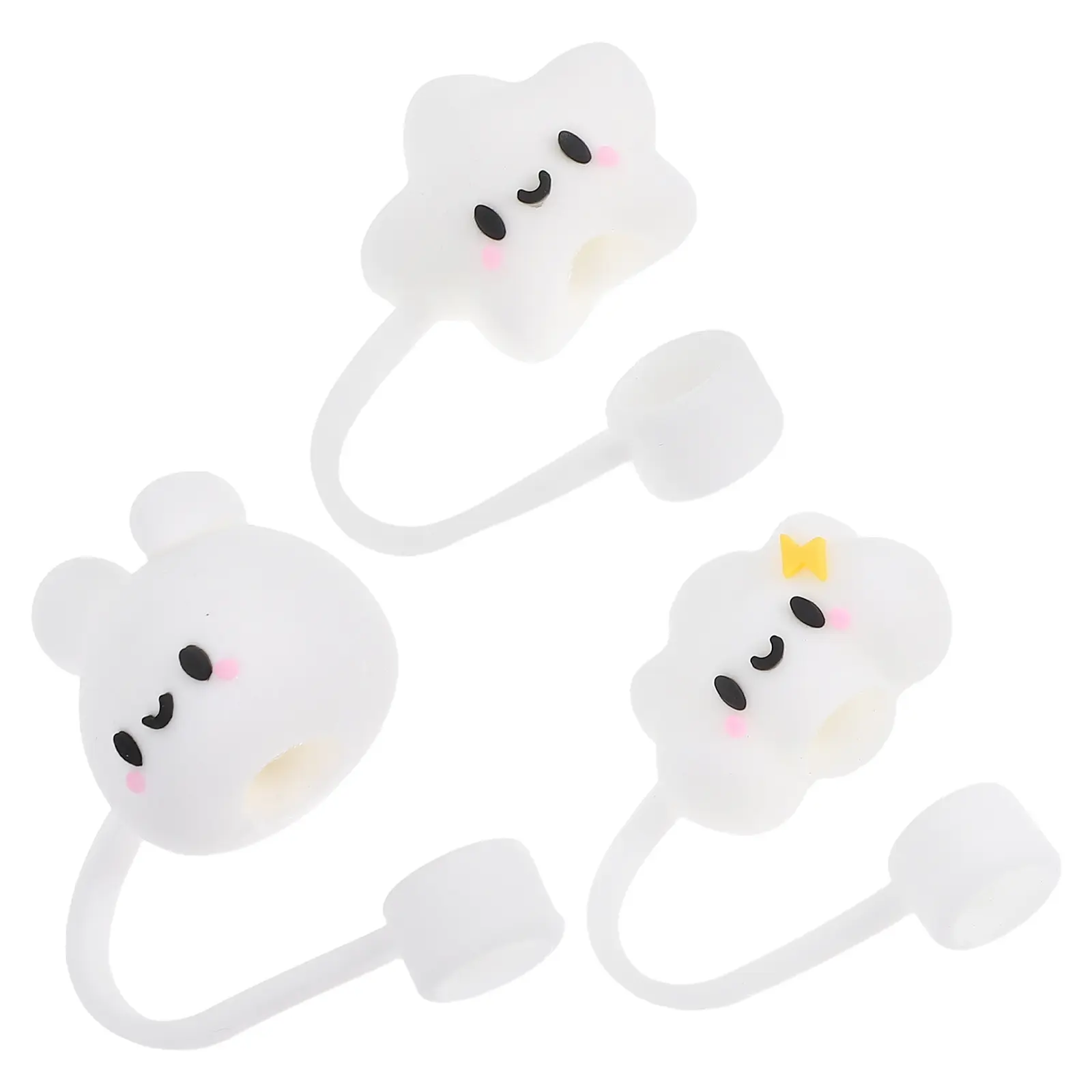 3pcs Smile Cap Cartoon Silicone Dustproof Covers Reusable Cute Straw Toppers Kitchen Bar Accessories Straw Covers