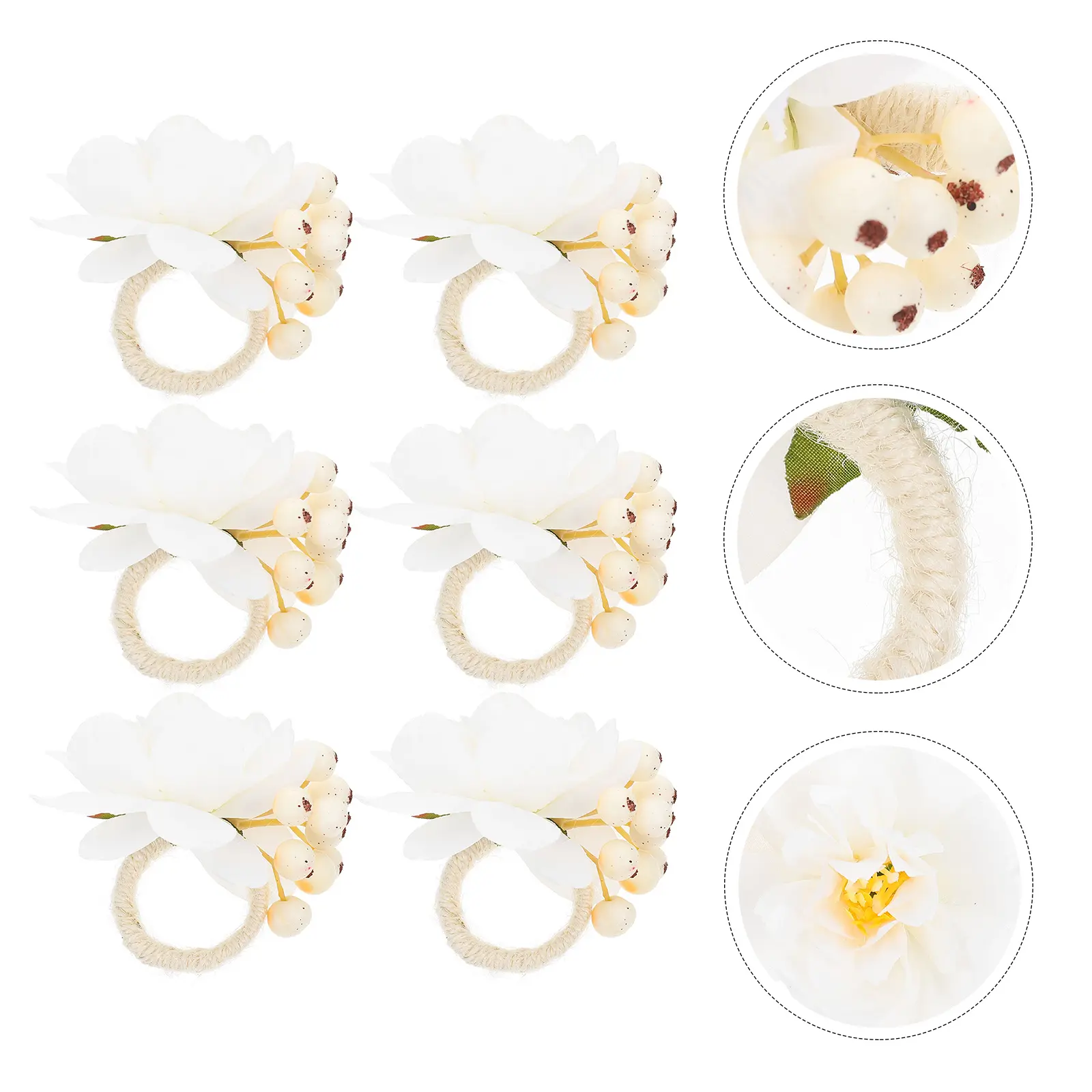6 Pcs Buckle Ring Set Napkin Ring Decor Artificial Flower Elegant Tableware Wedding Party Christmas Plastic Design