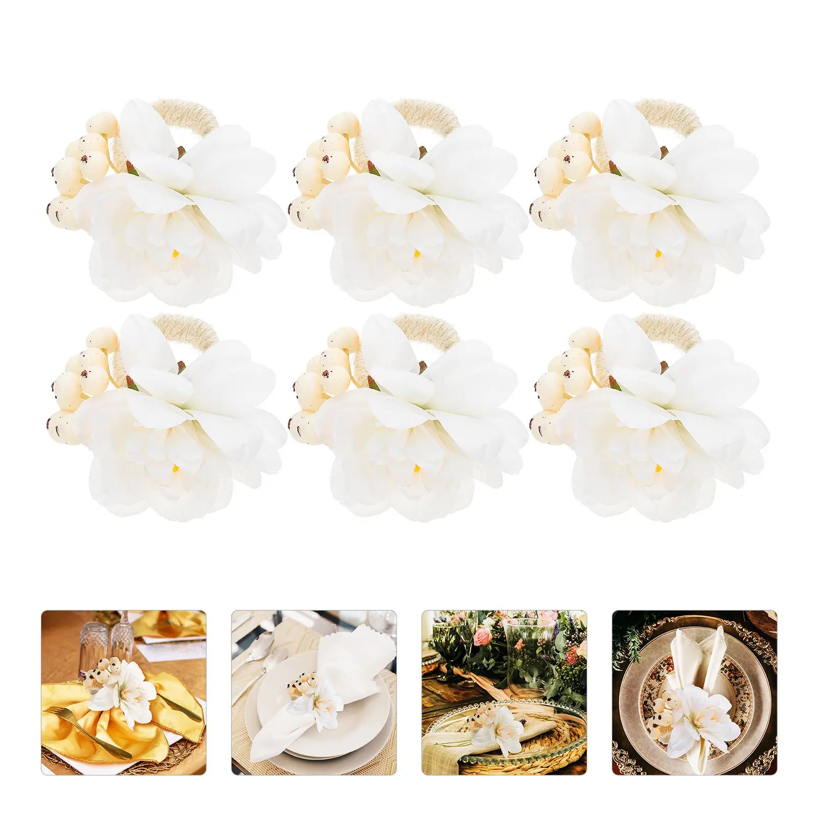 6 Pcs Buckle Ring Set Napkin Ring Decor Artificial Flower Elegant Tableware Wedding Party Christmas Plastic Design