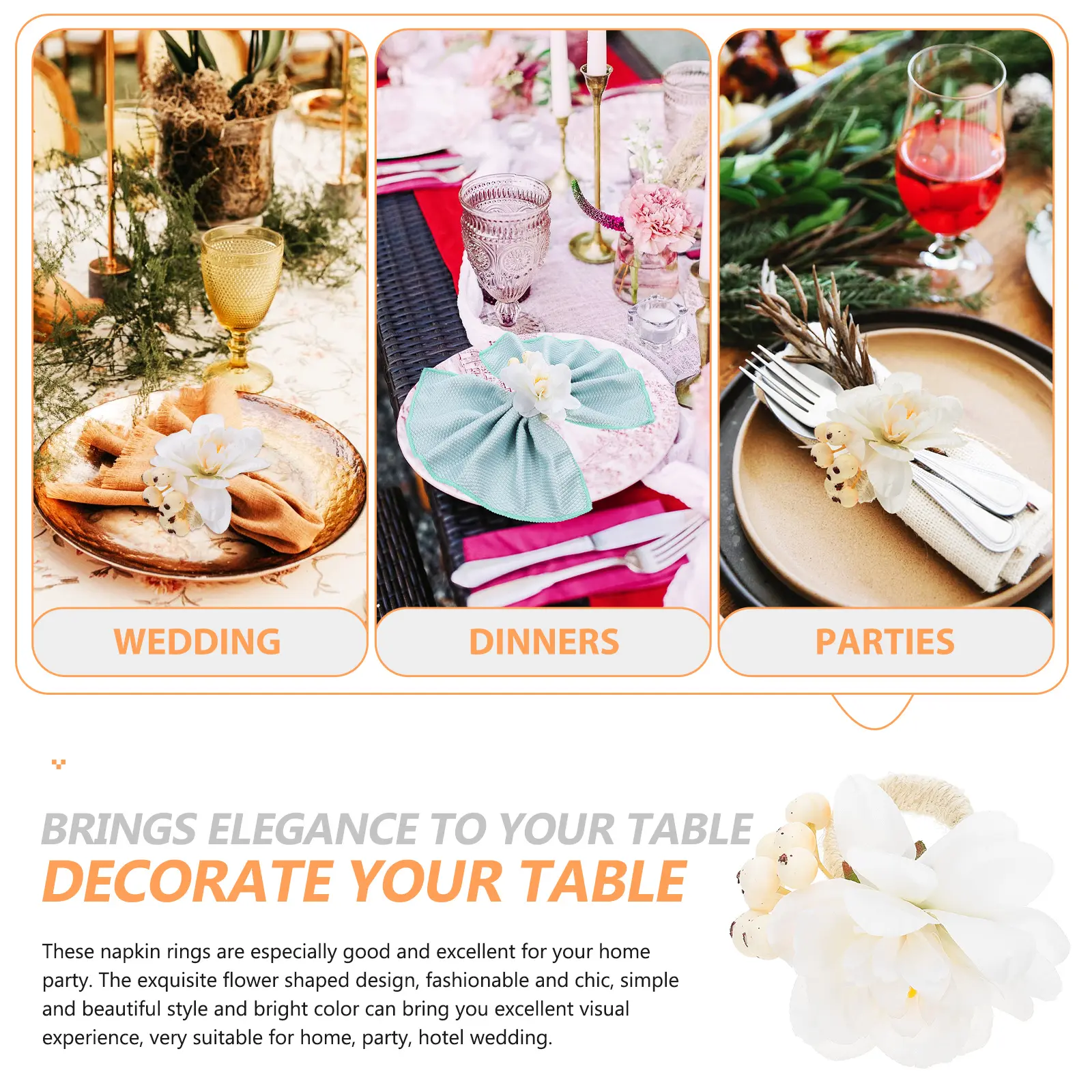 6 Pcs Buckle Ring Set Napkin Ring Decor Artificial Flower Elegant Tableware Wedding Party Christmas Plastic Design
