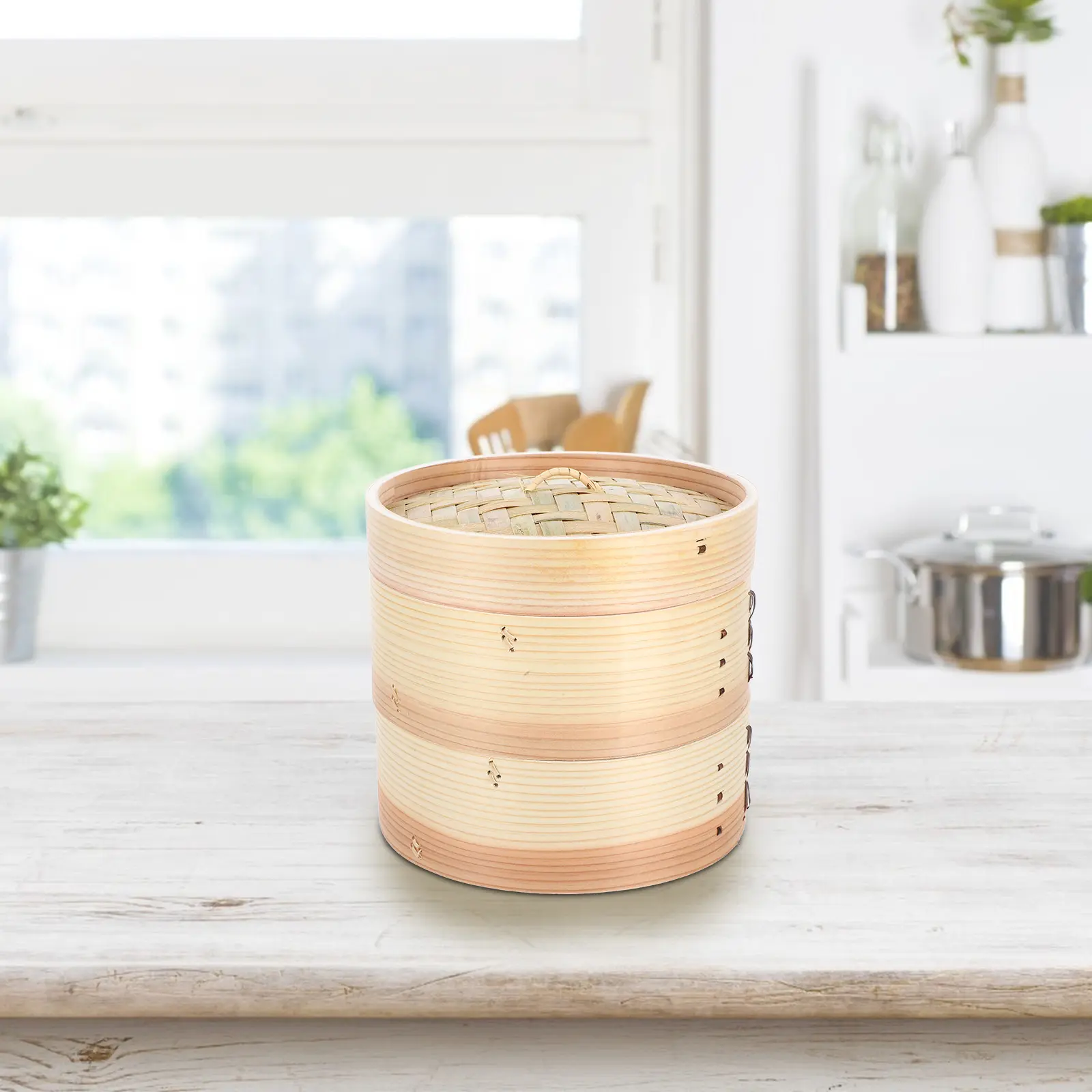 Bamboo Steamer Food Cooking Chinese Drawer Multipurpose Pot Basket Dumplings Soup 2 Layer Even Heat Versatile Kitchen