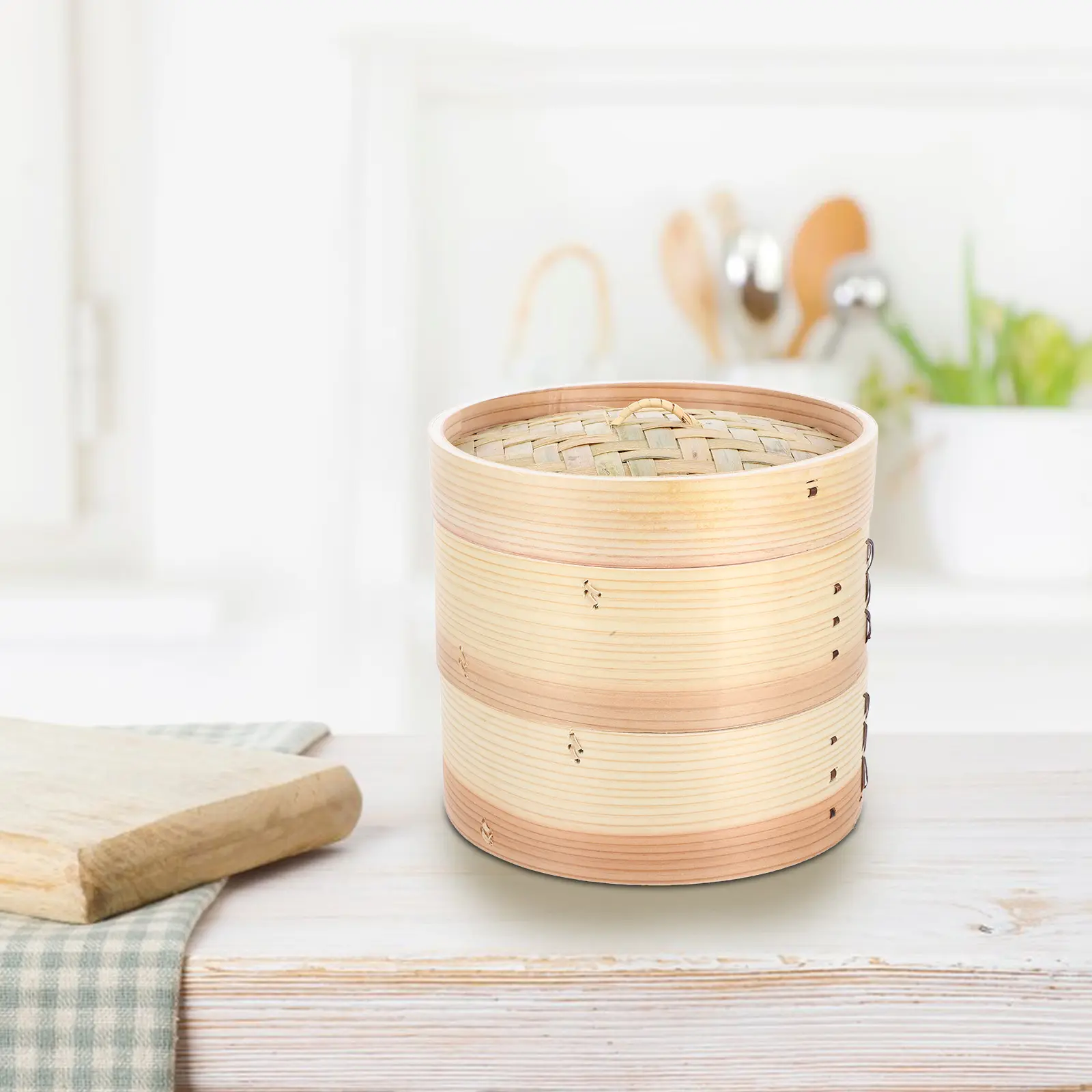 Bamboo Steamer Food Cooking Chinese Drawer Multipurpose Pot Basket Dumplings Soup 2 Layer Even Heat Versatile Kitchen