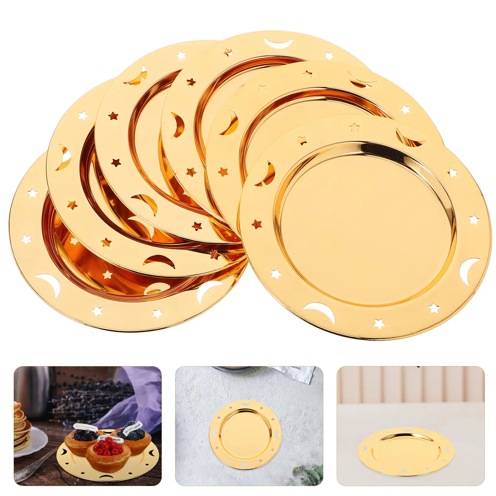 6pcs Metal Trays for Storage Serving Plates Zinc Alloy Jewelry Fruit Snack Display Vintage Home Decor Cake Dessert