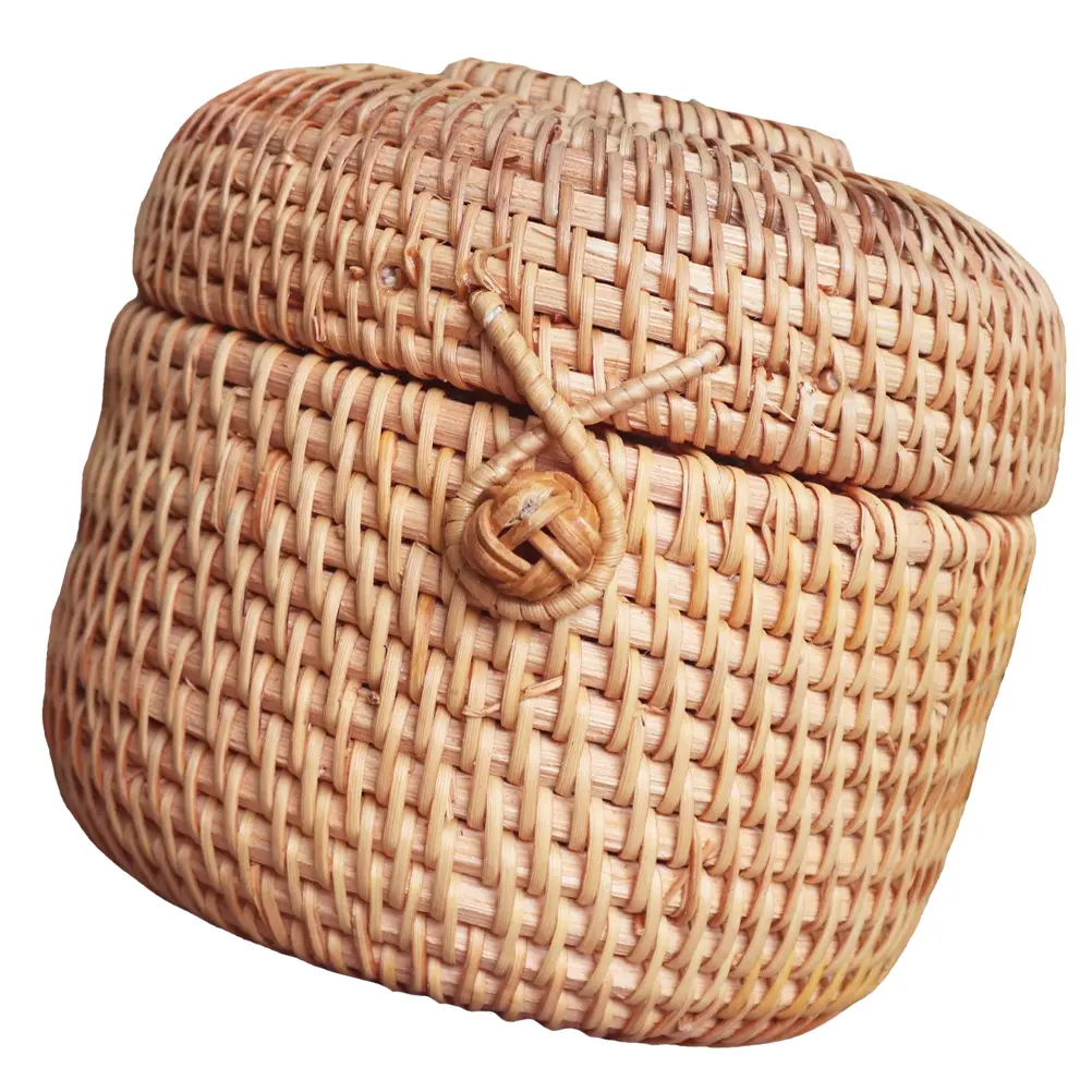 Rattan Storage Basket Round Container Kitchen Supplies Fruit Snack Holder Woven Design Practical Item Storage Solution Multi