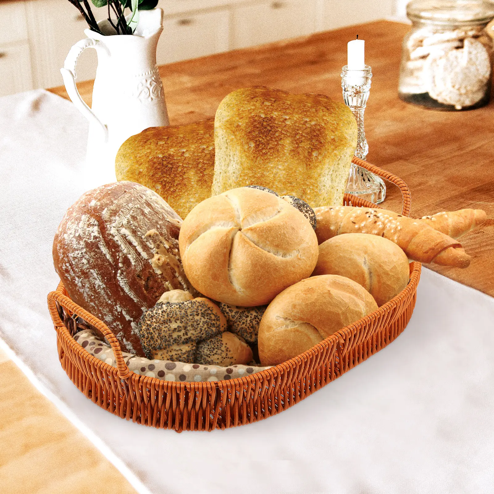 Rattan Tray Wicker Food Serving Dishes Oval Plastic Trays Bread Fruit Snack Plate Coffeetable Storage Household