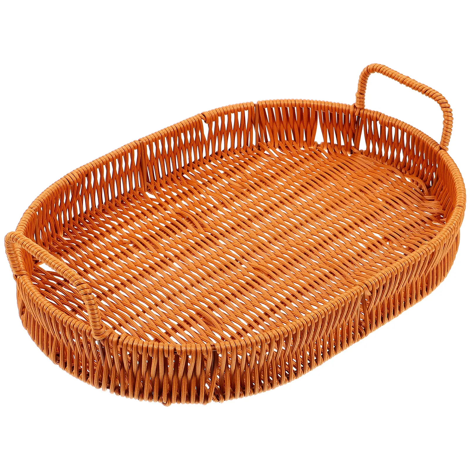 Rattan Tray Wicker Food Serving Dishes Oval Plastic Trays Bread Fruit Snack Plate Coffeetable Storage Household