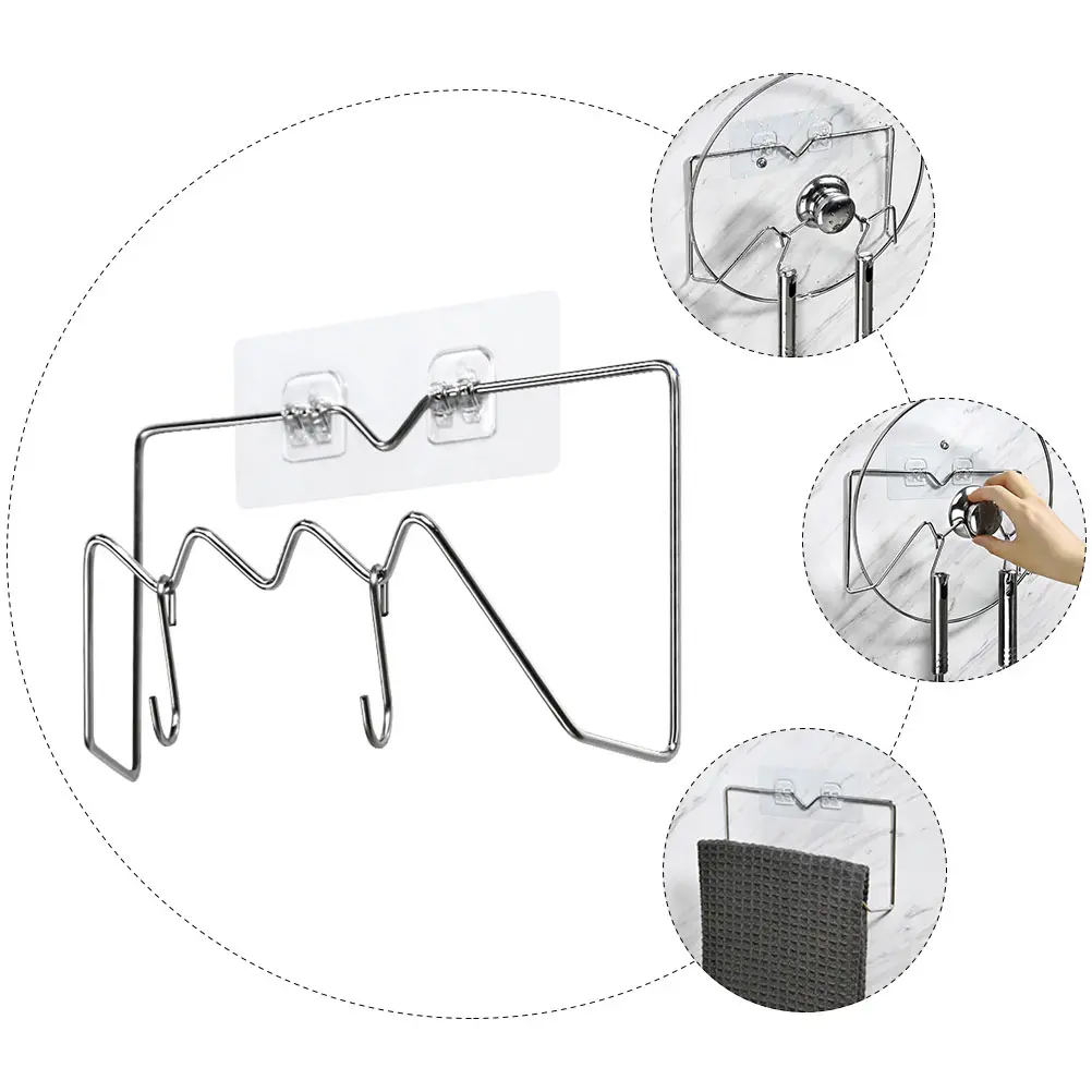 1pc Stainless Steel Wall Mounted Kitchen Storage Rack Moisture Resistant Strong Bearing Capacity Organizer Holder for Pot Cover