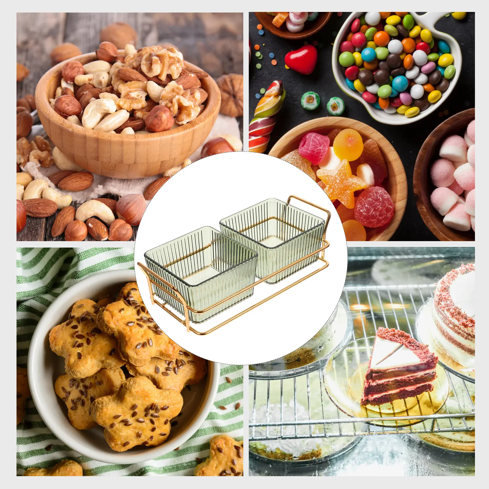 Fruit Tray 2 Compartments Green Material Snack Dish Divided Food Plate Kitchen Serveware Household Party Accessories