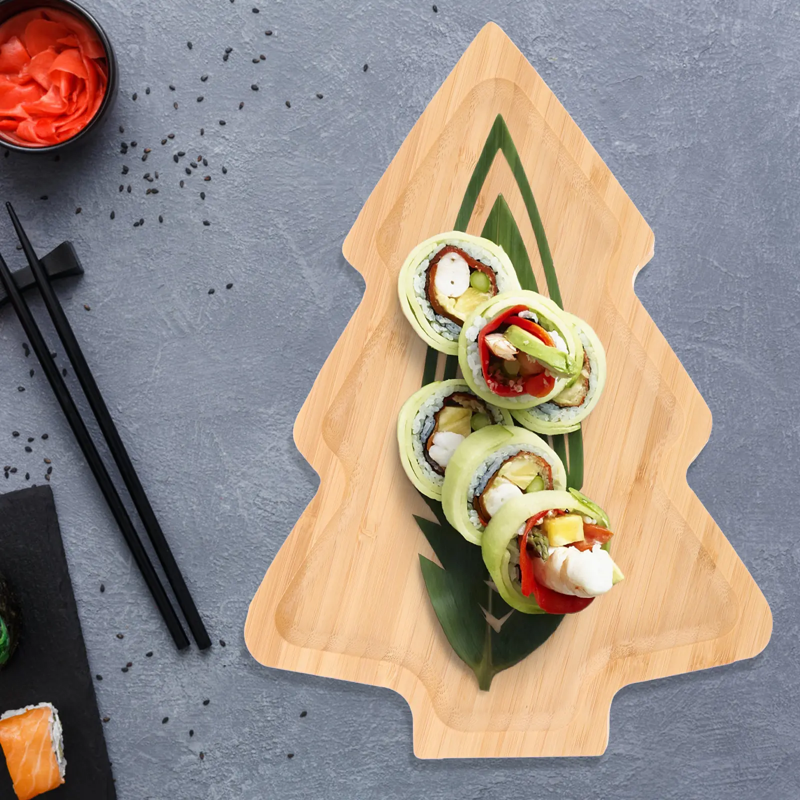 2pcs Christmas Dishes Shaped Plates Appetizer Tray Sushi Japanese Serving Wood Platters Clean Maintain Lightweight Party