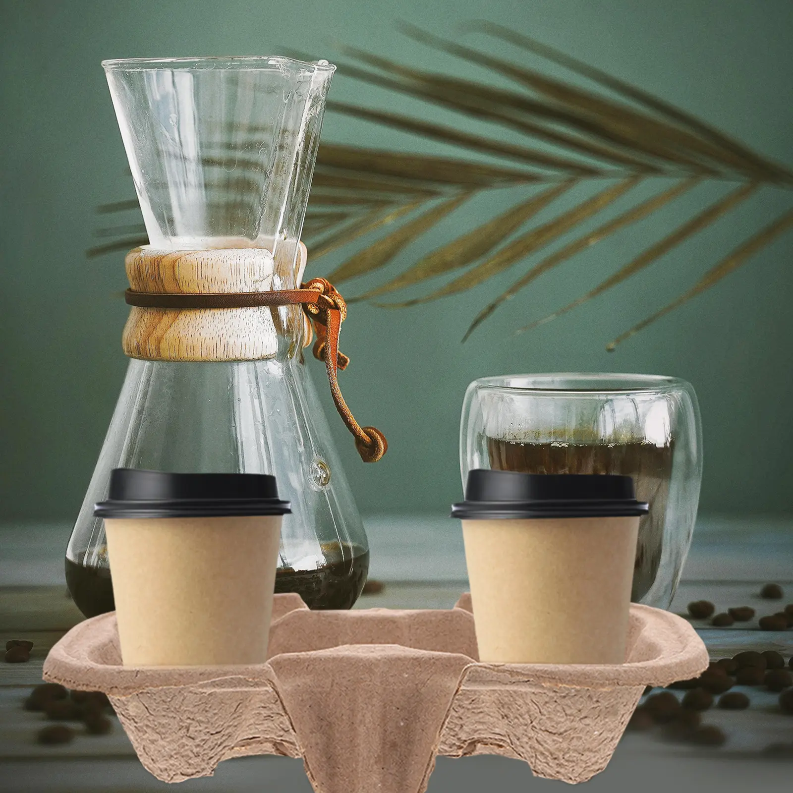 50pcs Takeaway Cup Holder Disposable Coffee Tray Carriers Drink Carry Holder Paper Pulp Material Practical Design Portable Easy