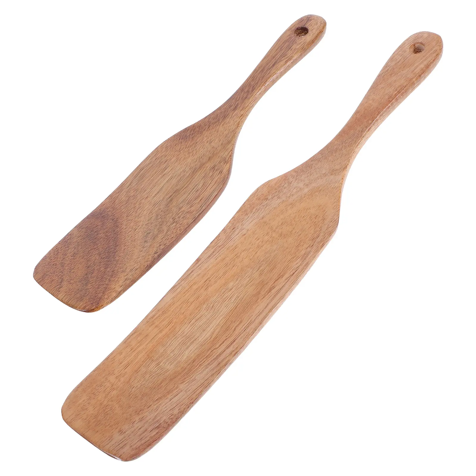 2 Pcs Wooden Kitchen Leak Spatula Long Handle Flat Frying European Style Utensils