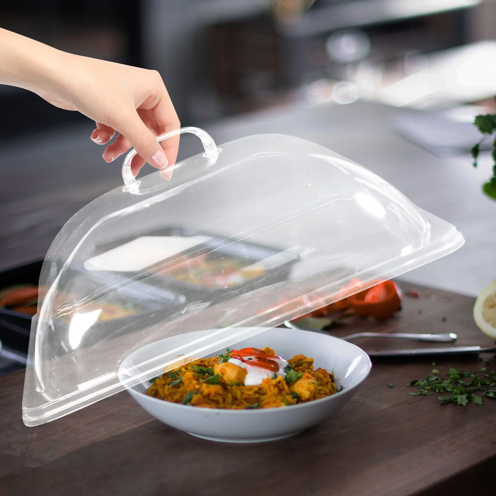 Acrylic Food Cover 33x27cm Transparent Cake Dome for Dessert Tray PC Protective Dust Cover Sturdy Easy Clean Safe Material