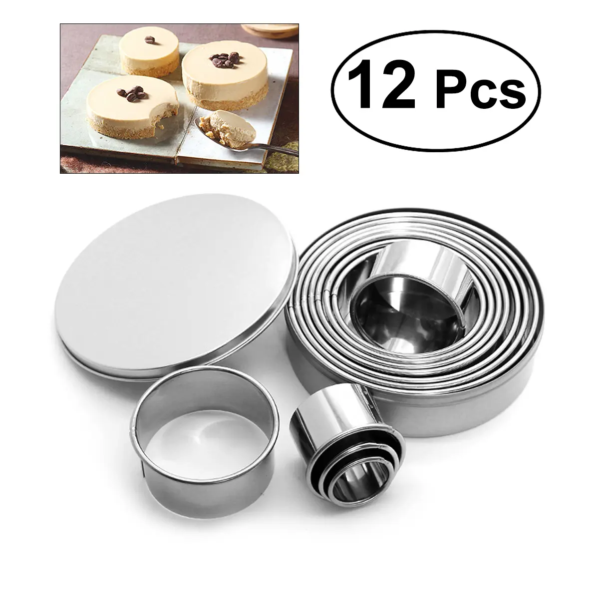 12 Pcs Stainless Steel Cookie Cutters Round Biscuit Molds Christmas Heart Shape Pastry Cutters for Baking Dough Fondant