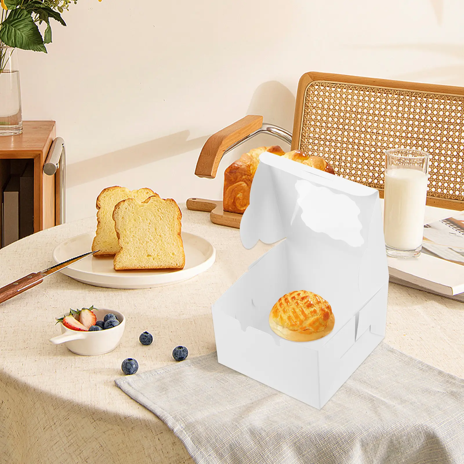 50pcs White Bakery Boxes 4x4x2 5 Inch Thick Cookie Containers Donut Cake Treat Gift Window Packaging Bulk Disposable