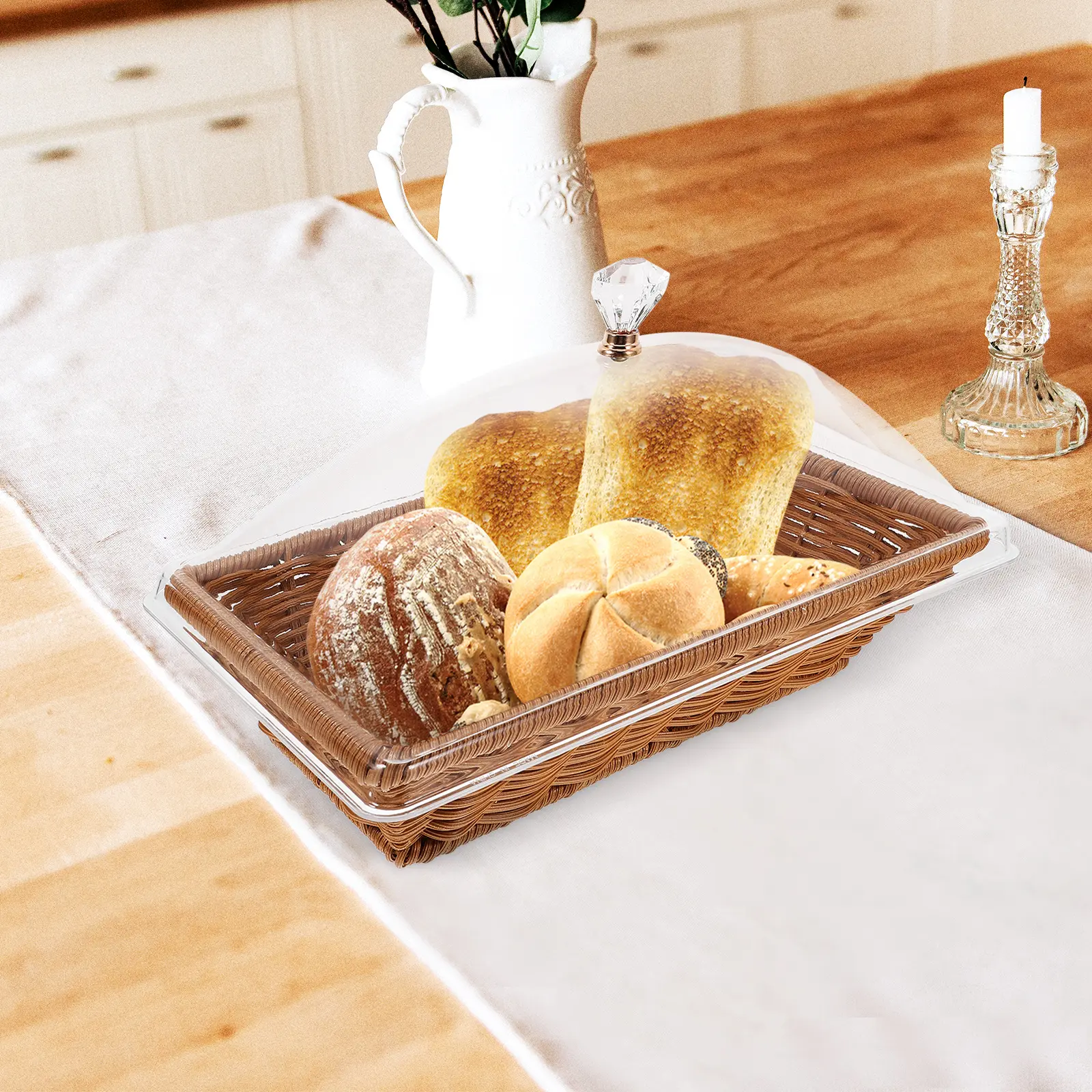 Large Bread Basket with Lid Food Fresh-keeping for Table Tray Sourdough Shop Display
