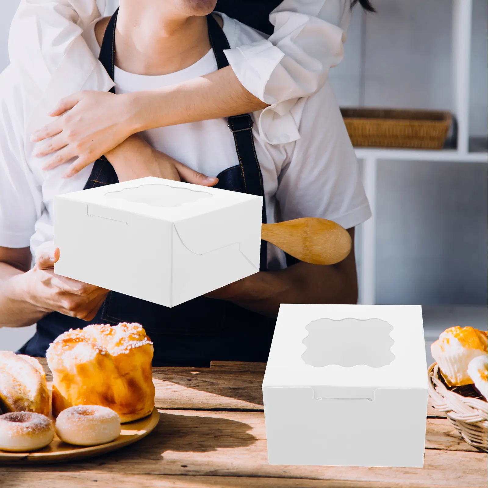 50pcs White Bakery Boxes 4x4x2 5 Inch Thick Cookie Containers Donut Cake Treat Gift Window Packaging Bulk Disposable