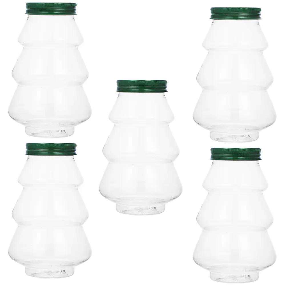5pcs Christmas Tree Shaped Juice Bottles Leak Proof Reusable Beverage Containers Smooth Surface Flat Bottom Drink for Adults