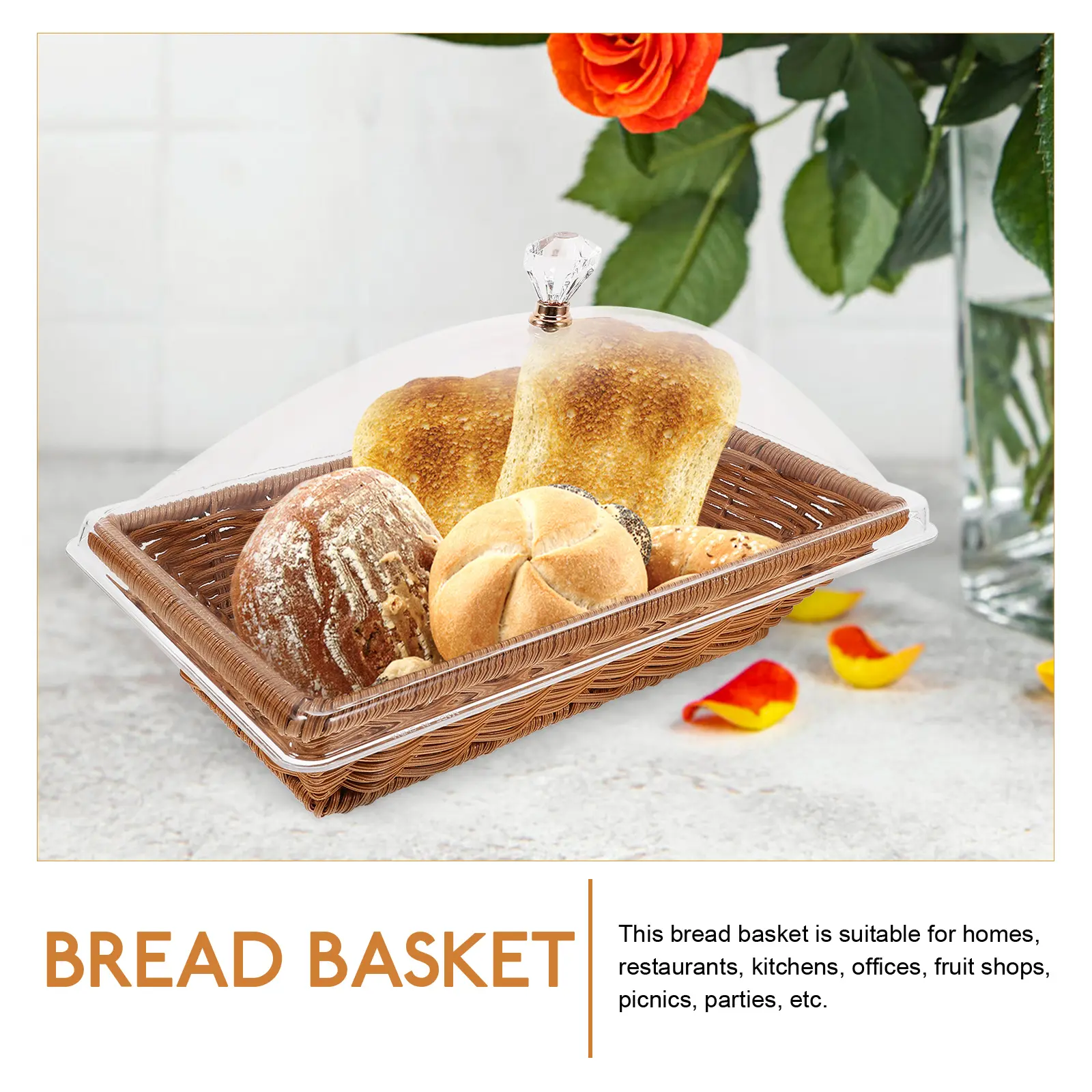 Large Bread Basket with Lid Food Fresh-keeping for Table Tray Sourdough Shop Display