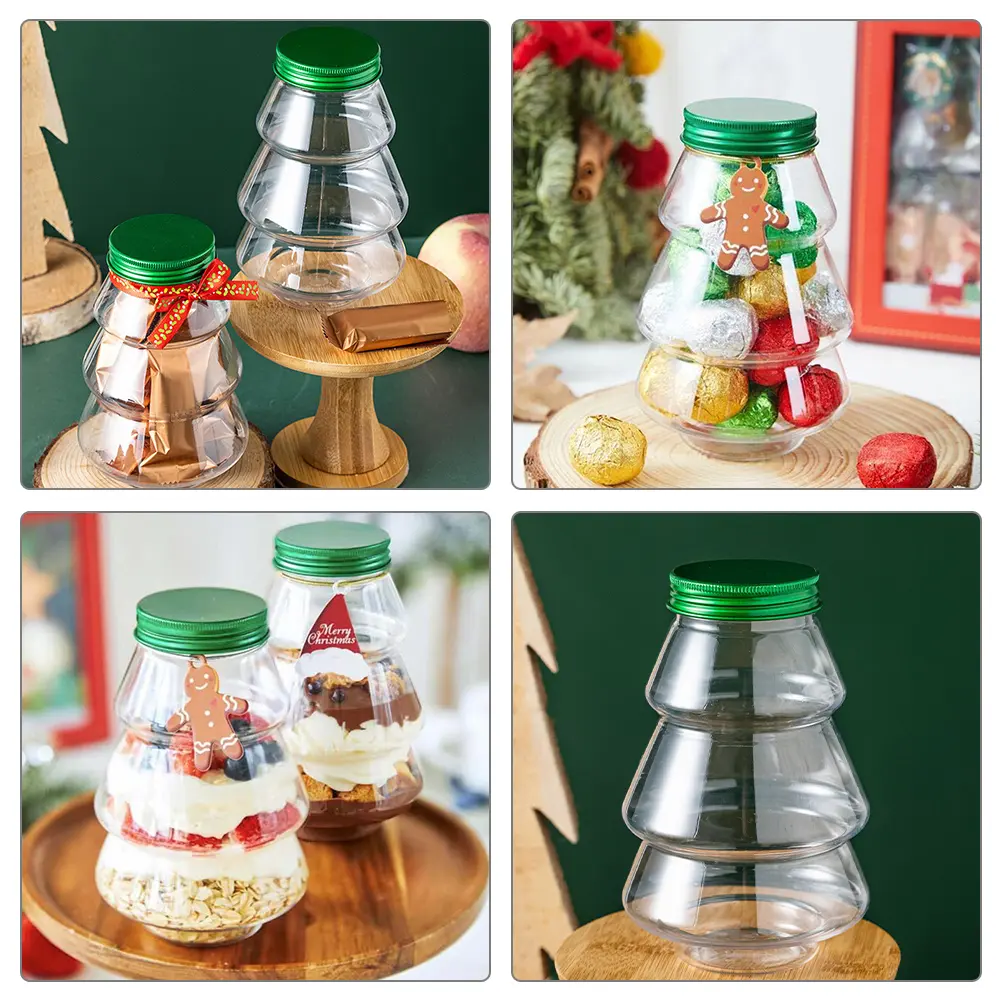 5pcs Christmas Tree Shaped Juice Bottles Leak Proof Reusable Beverage Containers Smooth Surface Flat Bottom Drink for Adults