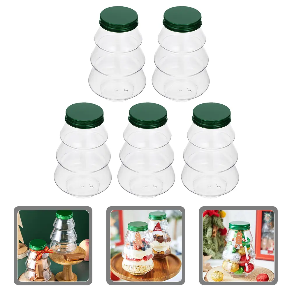 5pcs Christmas Tree Shaped Juice Bottles Leak Proof Reusable Beverage Containers Smooth Surface Flat Bottom Drink for Adults