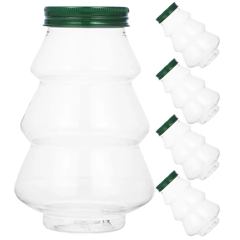 5pcs Christmas Tree Shaped Juice Bottles Leak Proof Reusable Beverage Containers Smooth Surface Flat Bottom Drink for Adults