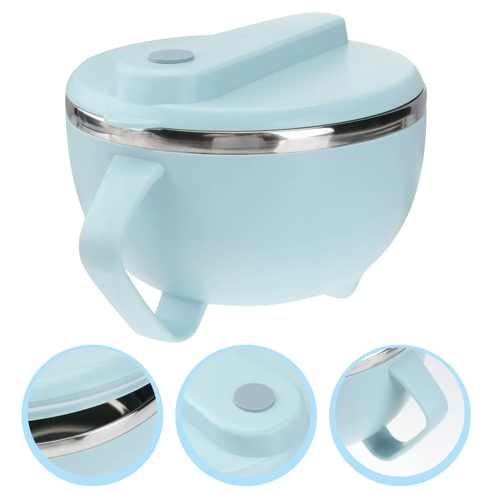 1pc Noodle Bowl Stainless Steel Leakproof Container Household Tableware Compact Portable Food Storage for Snacks