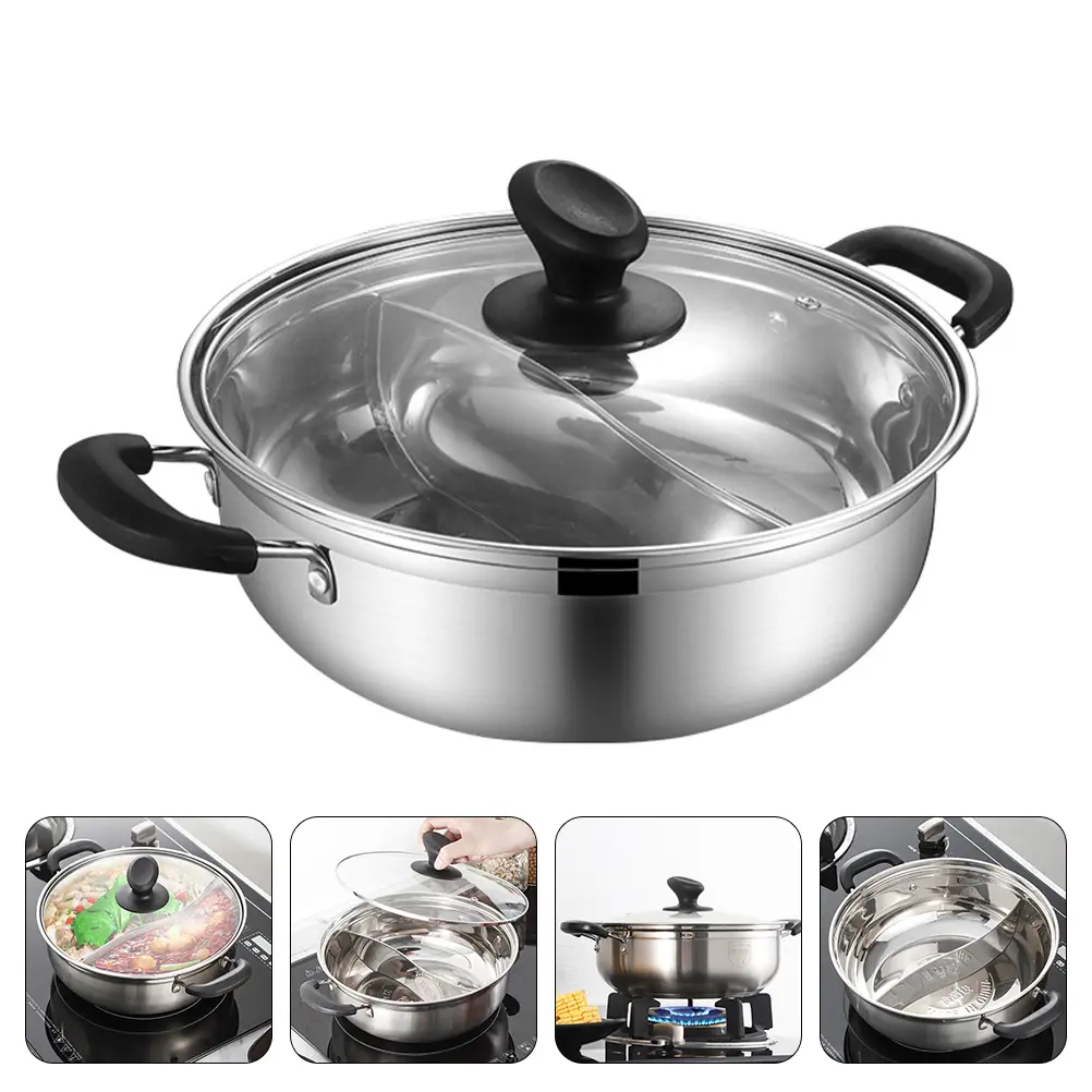 1pc 304 Stainless Steel Glass Duck Pot Rustproof Hot Pot Anti-Scald Handle Grid Design for Stoves